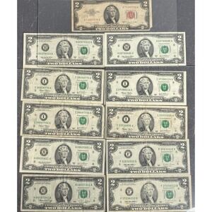 Lot (11) 1953 to 2003 $2 Dollar Bills | Vintage Notes Jefferson Currency - circ